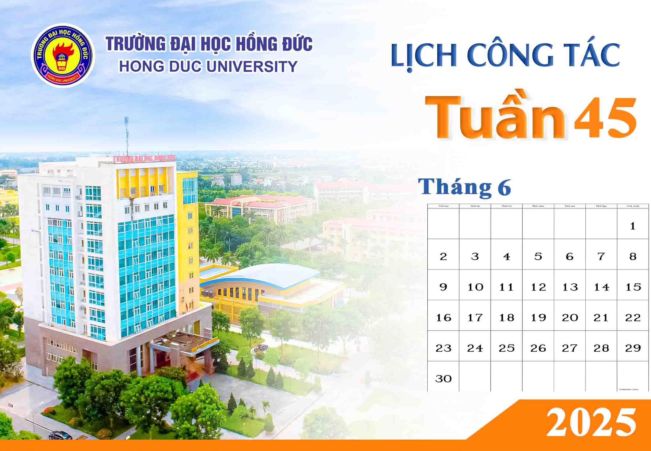 LỊCH CÔNG TÁC TUẦN 45 (Từ ngày 02/6/2025 đến ngày 08/6/2025)